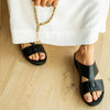 FARADA MENS SLIDE WITH TEXTURED BUCKLE SANDALS BLACK
