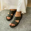 FARADA TIMELESS LEATHER WITH 3D BUCKLE SANDALS OLIVE