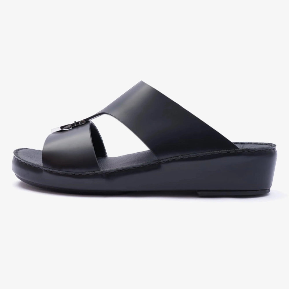 FARADA CARLO LEATHER SANDAL WITH METAL BUCKLE BLACK - Farada