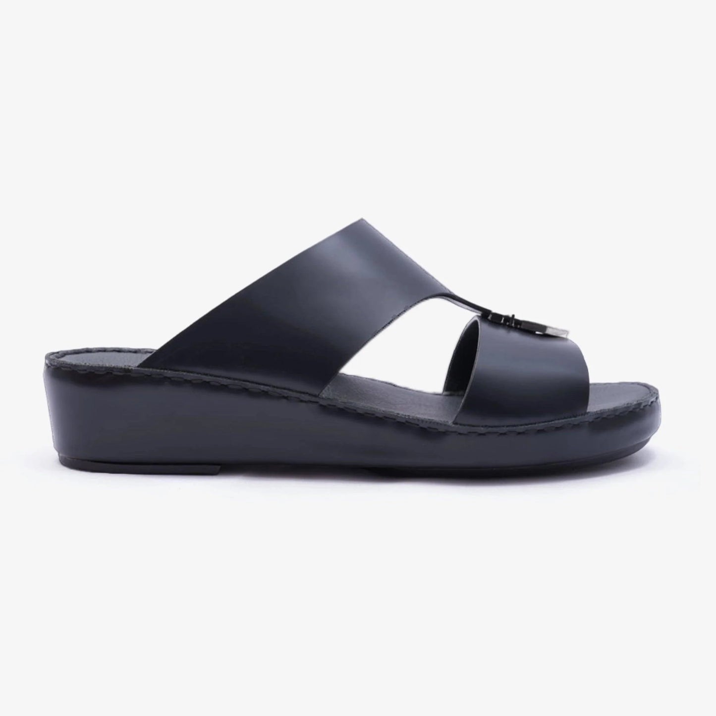 FARADA CARLO LEATHER SANDAL WITH METAL BUCKLE BLACK - Farada