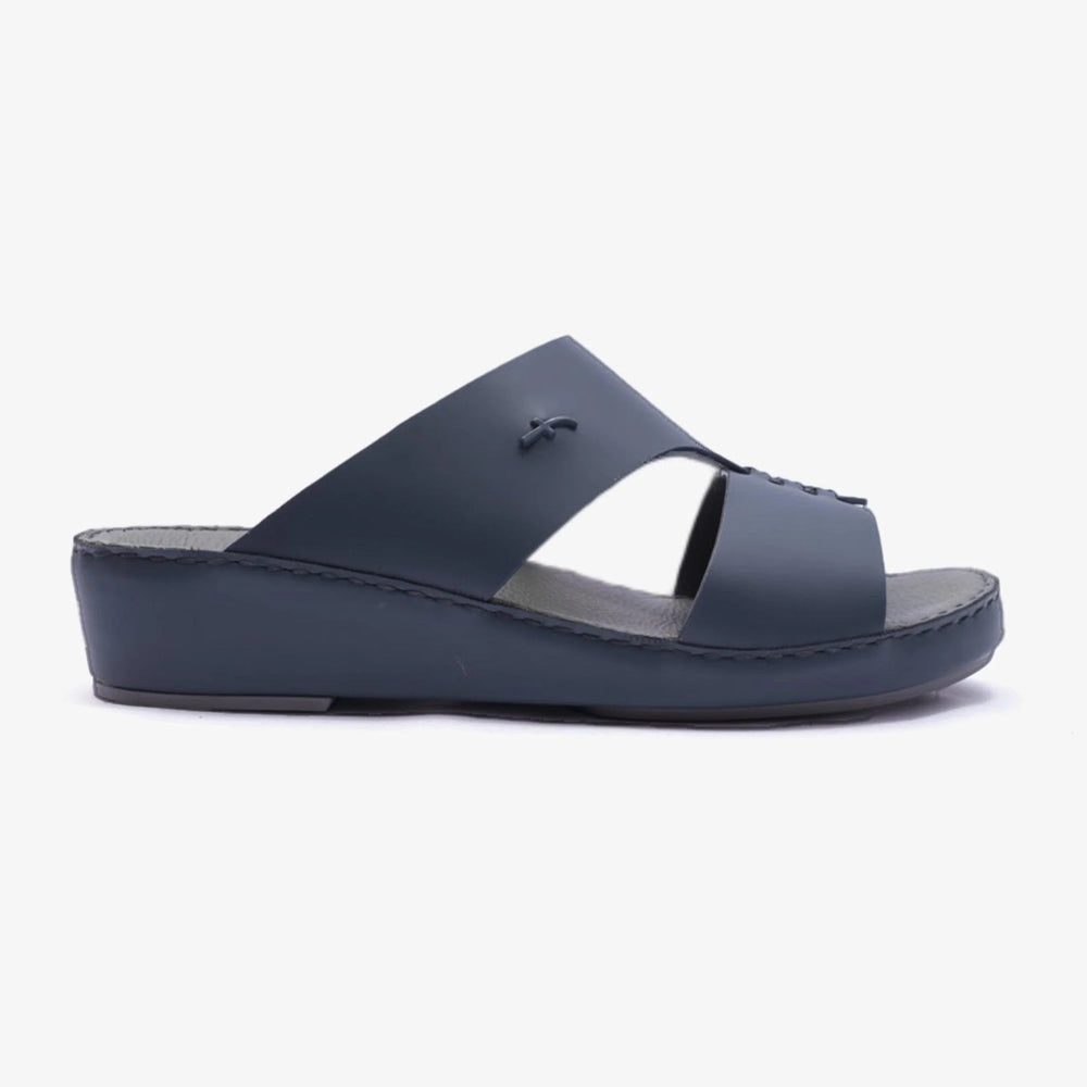 ITALIAN MATT LEATHER HANDSTITCHED METALFREE ARABIC SANDAL NAVY - Farada