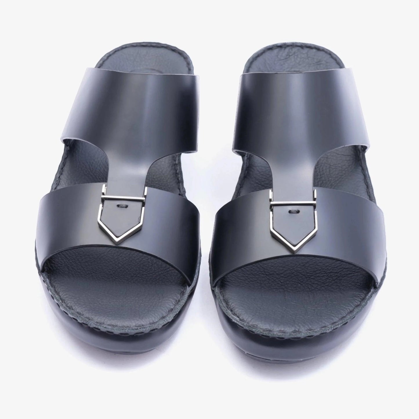 FARADA CARLO LEATHER SANDAL WITH METAL BUCKLE BLACK - Farada