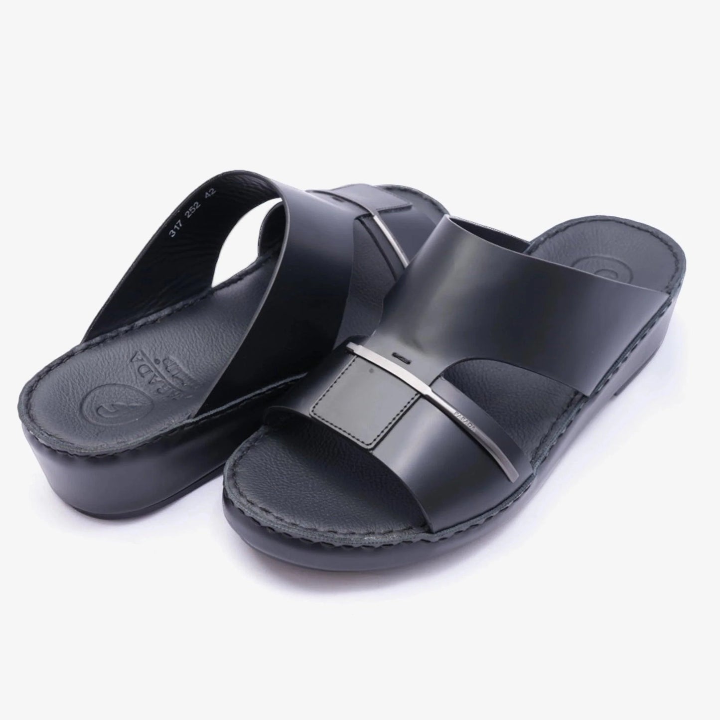 FARADA CLASSIC ARABIC SANDALS WITH SILVER THIN STRIP BLACK - Farada