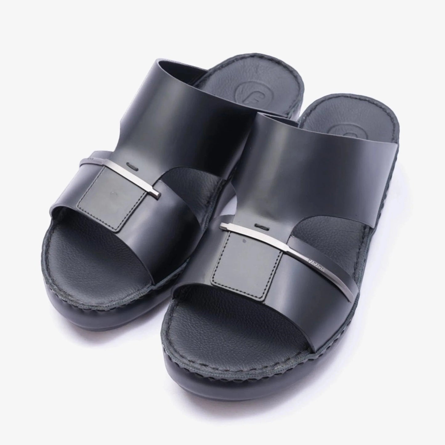 FARADA CLASSIC ARABIC SANDALS WITH SILVER THIN STRIP BLACK - Farada