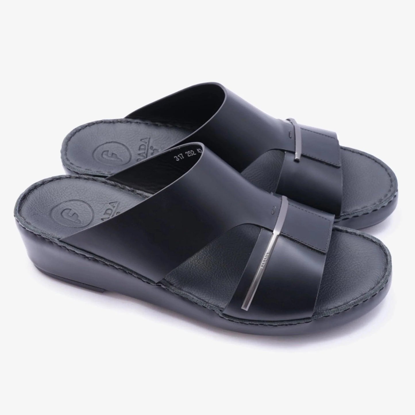 FARADA CLASSIC ARABIC SANDALS WITH SILVER THIN STRIP BLACK - Farada