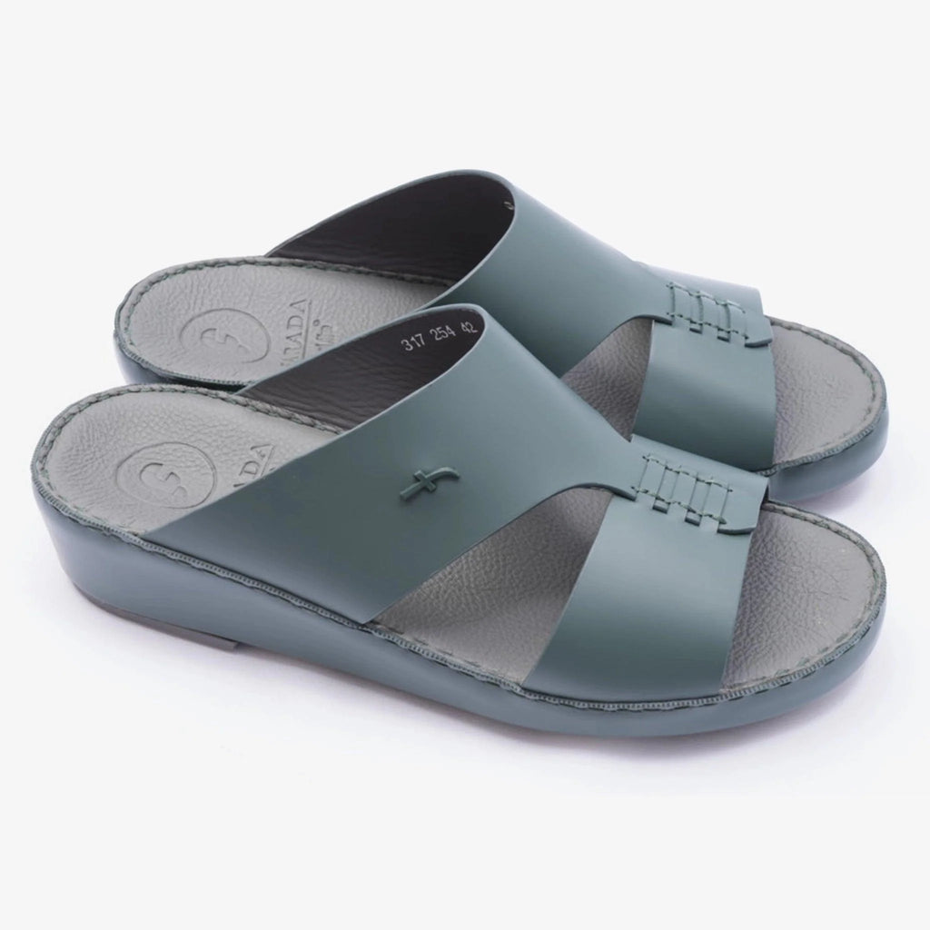 ITALIAN MATT LEATHER HANDSTITCHED METALFREE ARABIC SANDAL BOTTLE-GREEN