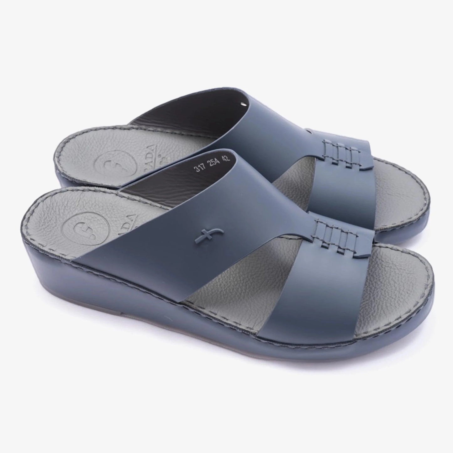 ITALIAN MATT LEATHER HANDSTITCHED METALFREE ARABIC SANDAL NAVY - Farada