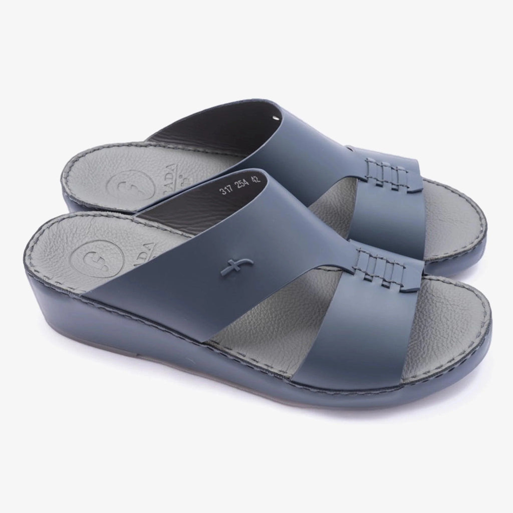 ITALIAN MATT LEATHER HANDSTITCHED METALFREE ARABIC SANDAL NAVY