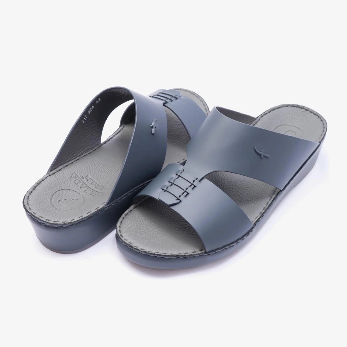 ITALIAN MATT LEATHER HANDSTITCHED METALFREE ARABIC SANDAL NAVY - Farada