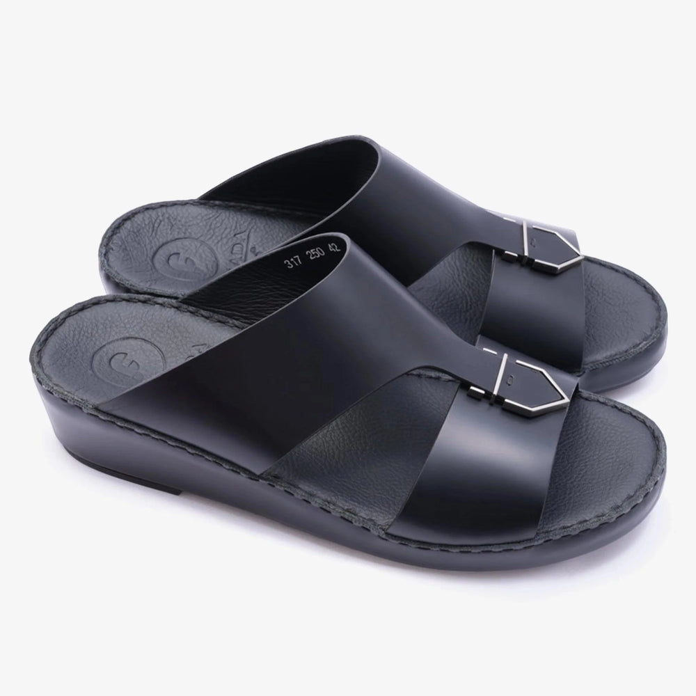 FARADA CARLO LEATHER SANDAL WITH METAL BUCKLE BLACK - Farada