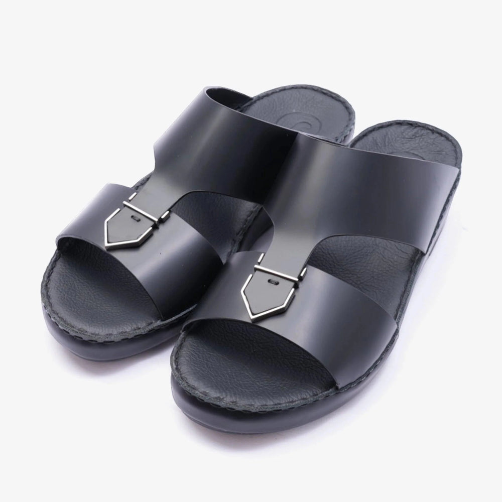 FARADA CARLO LEATHER SANDAL WITH METAL BUCKLE BLACK - Farada