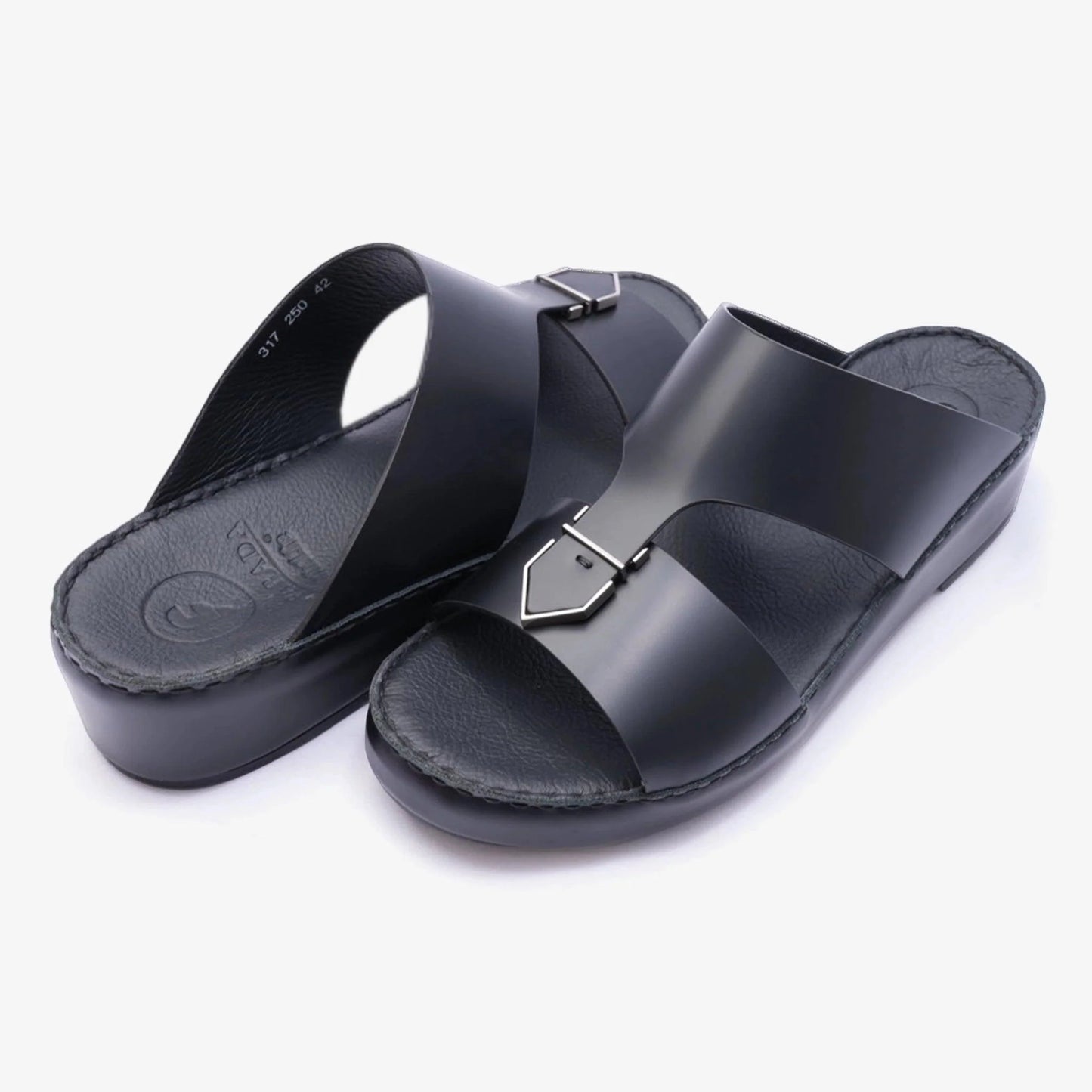 FARADA CARLO LEATHER SANDAL WITH METAL BUCKLE BLACK - Farada