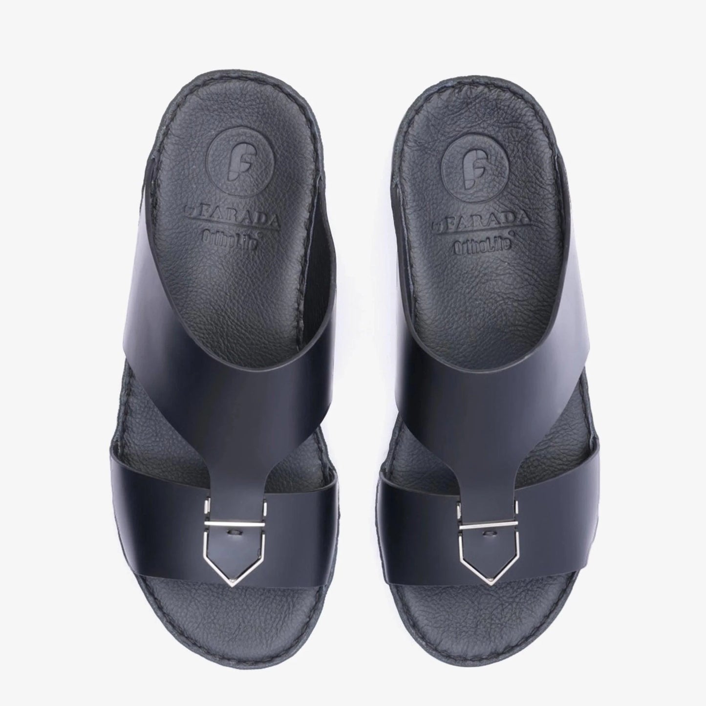 FARADA CARLO LEATHER SANDAL WITH METAL BUCKLE BLACK - Farada