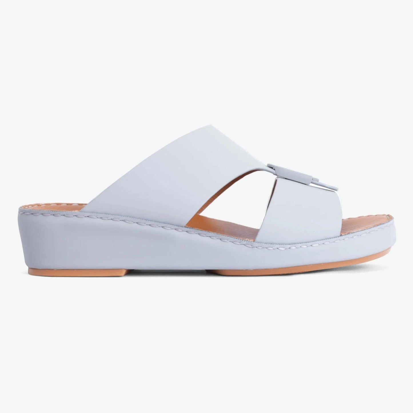 FARADA MATTE LEATHER SLIM ICONIC DOUBLE F TRIM ARABIC SANDAL LIGHT-SKY - Farada