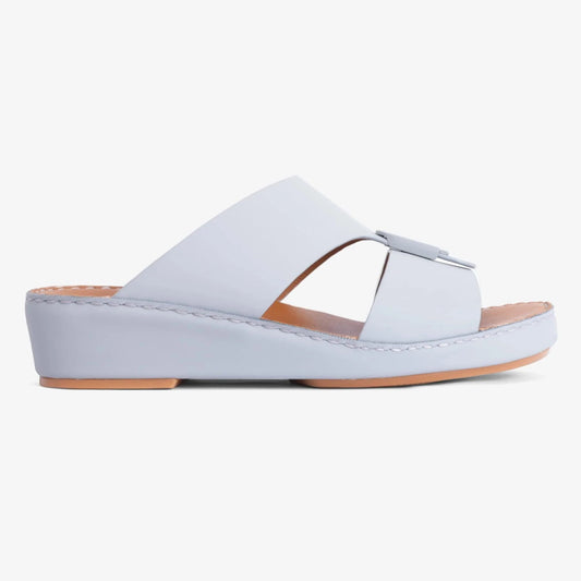 FARADA MATTE LEATHER SLIM ICONIC DOUBLE F TRIM ARABIC SANDAL LIGHT-SKY - Farada