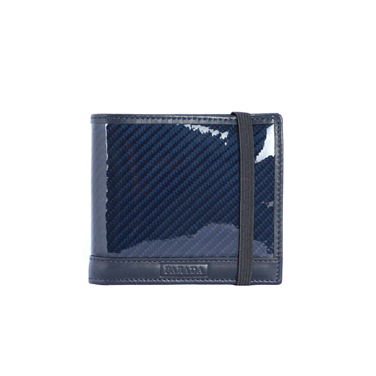Navy Carbon Fibre with Strap Bifold Wallet
